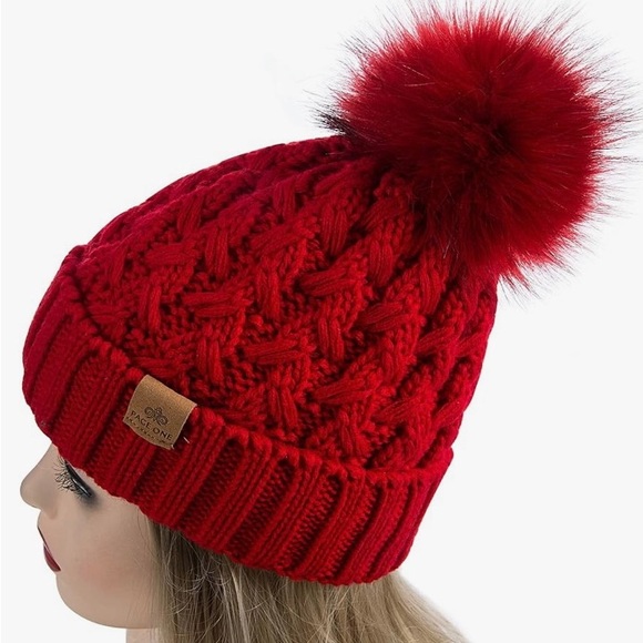PAGE  Winter Ribbed Beanie Crossed Cap Chunky Cable Knit Pompom Soft Warm Hat - Picture 3 of 10